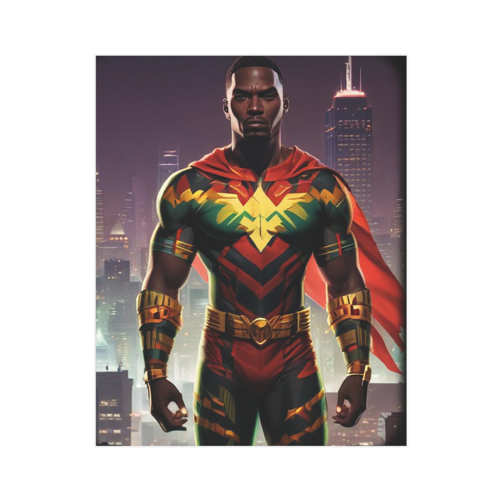 Bold African-Inspired Caped Superhero Art (Unframed) - Image 2